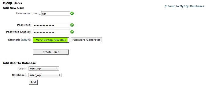 Create database WordPress