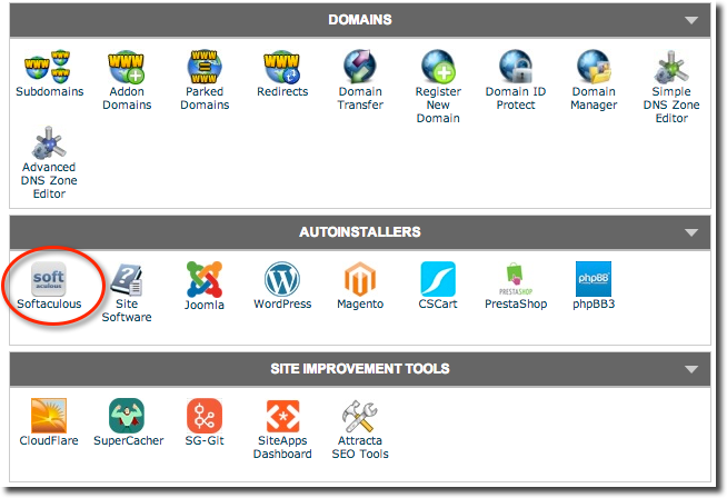 Log dich in dein cPanel-Account ein und suche das Softaculous Icon