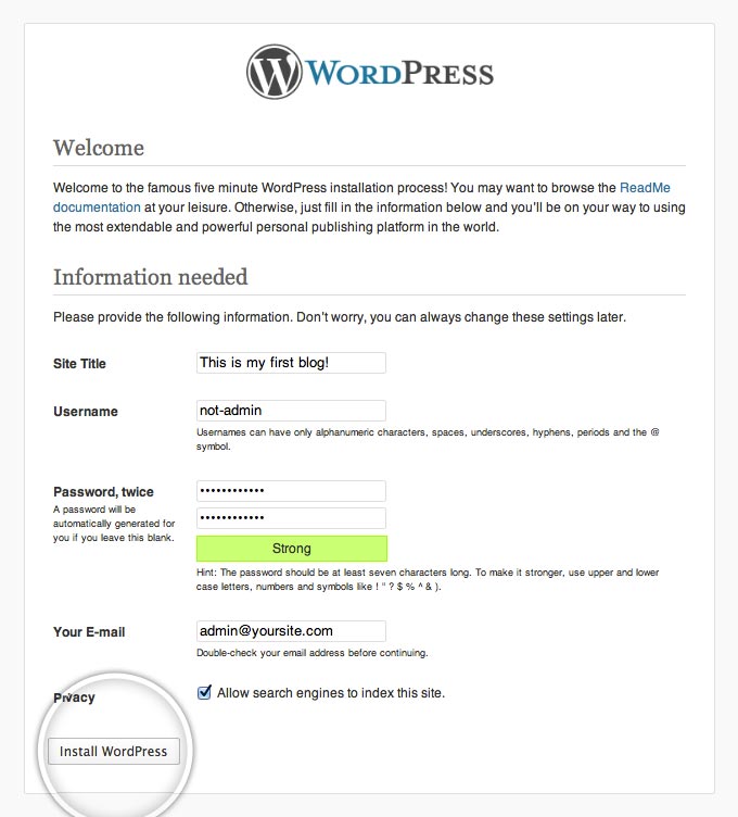 Installation WordPress