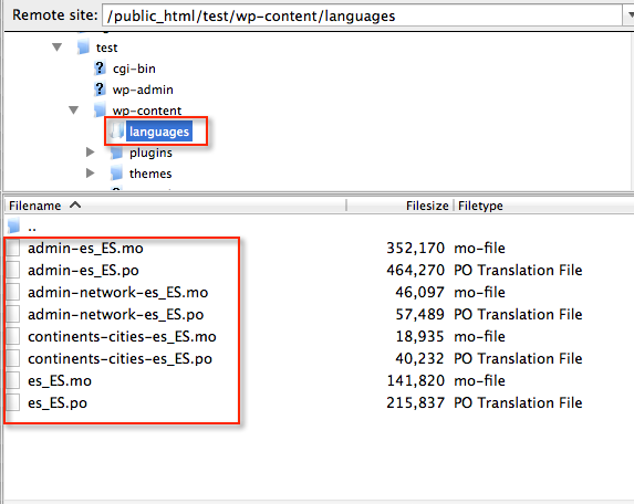 Upload po mo files languages directory