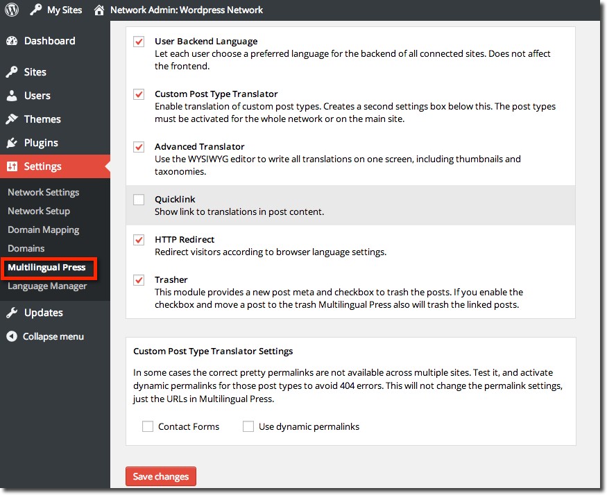 Multilingual Press Pro Settings