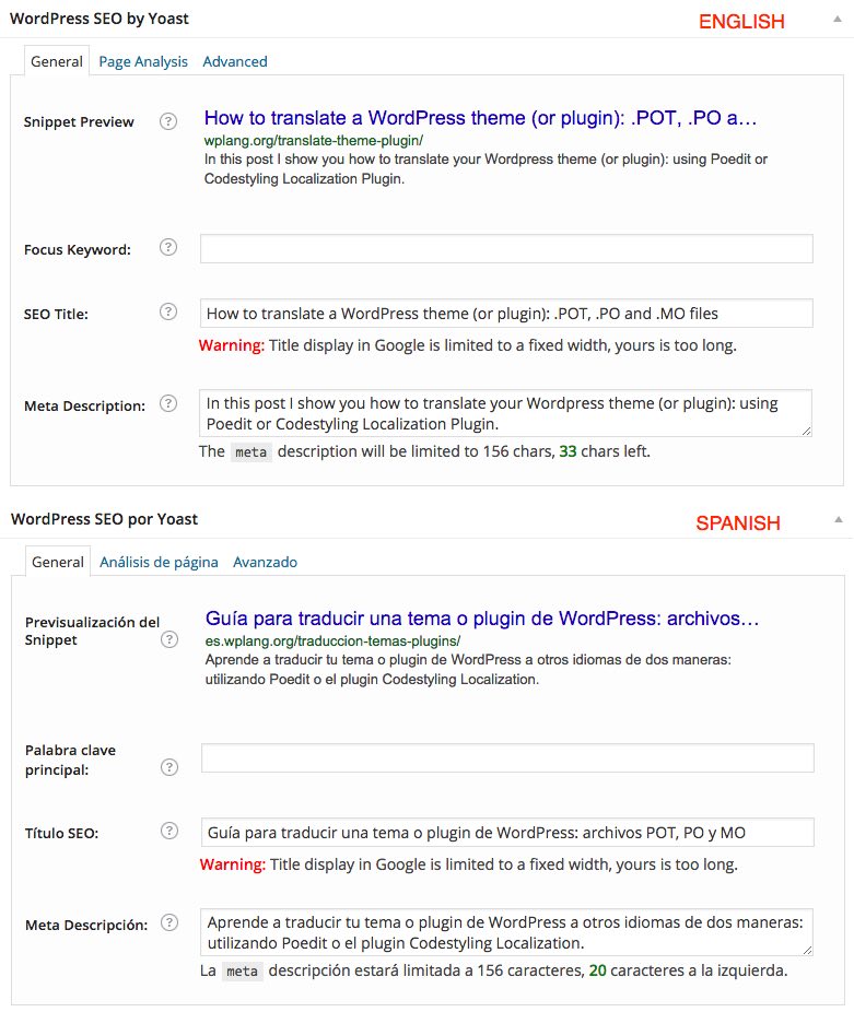 WordPress SEO Multisite Traducir Título - Meta descripción