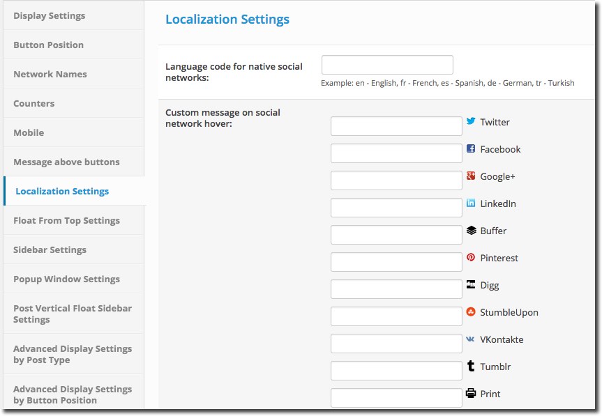 Localization Settings Easy Social Share Buttons