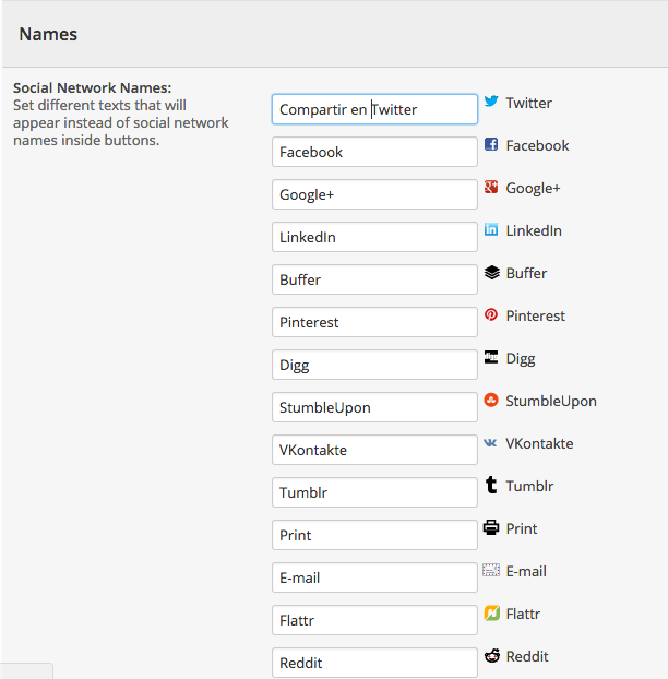 Rename Social Network Names