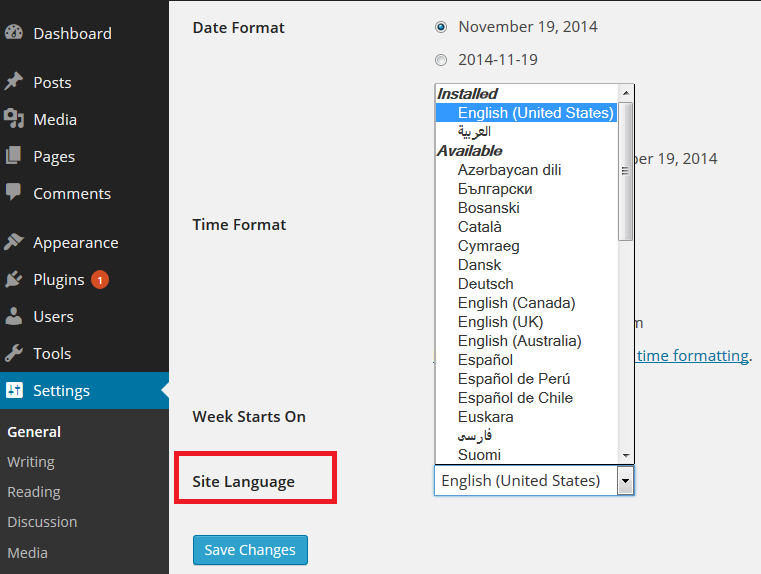 Instalar y cambiar el idioma en WordPress