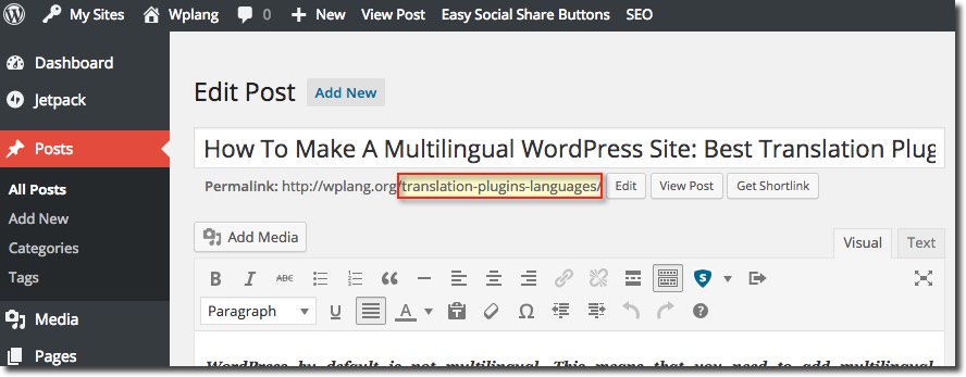 WordPress traducción de slugs