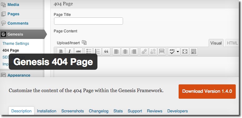 Genesis 404 page Plugin