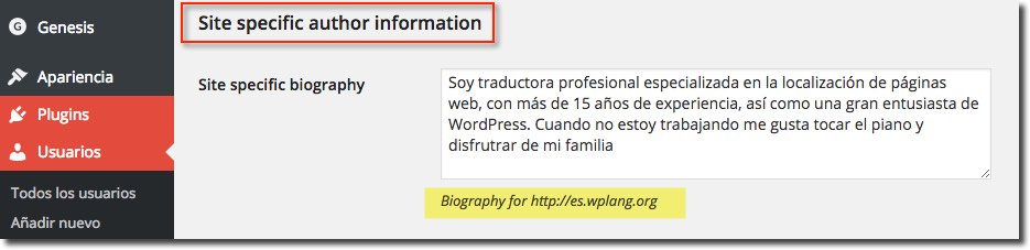 Biografía específica WordPress Multisite