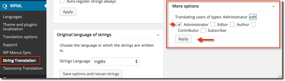 Traducción tipos de usuarios - WPML