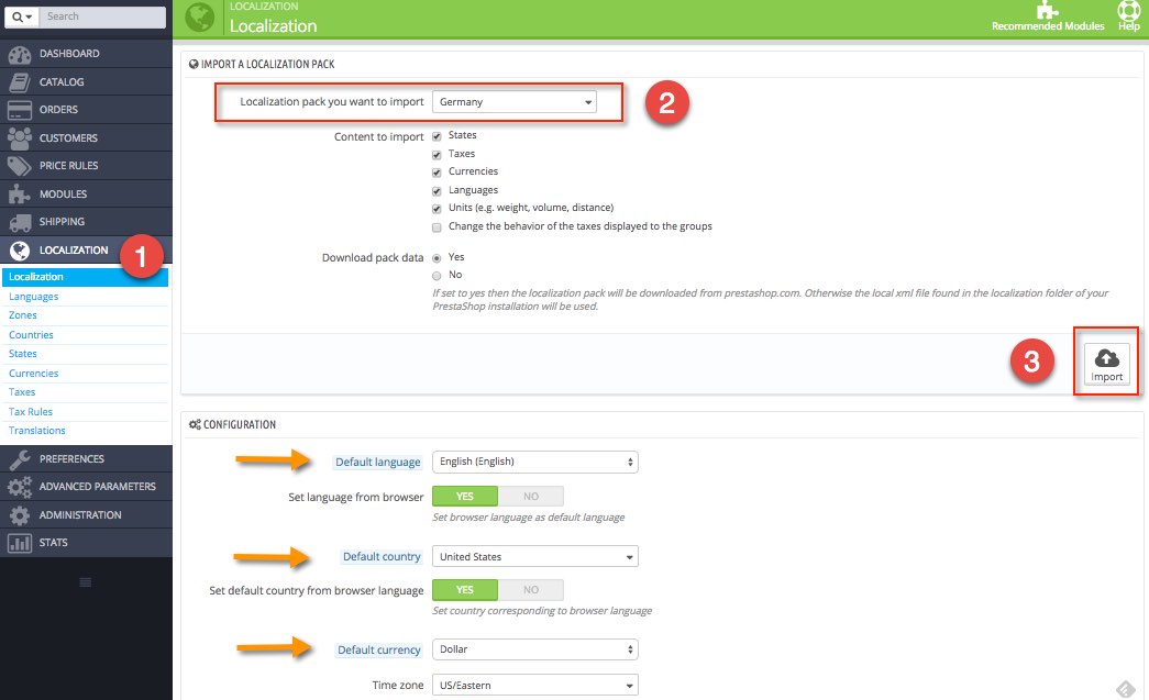 Localization Prestashop - Import Language Pack