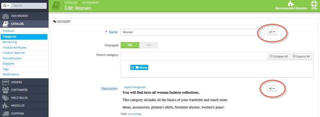 Prestashop Categories catalog Translation