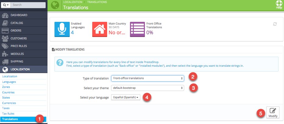 Prestashop Modify translations