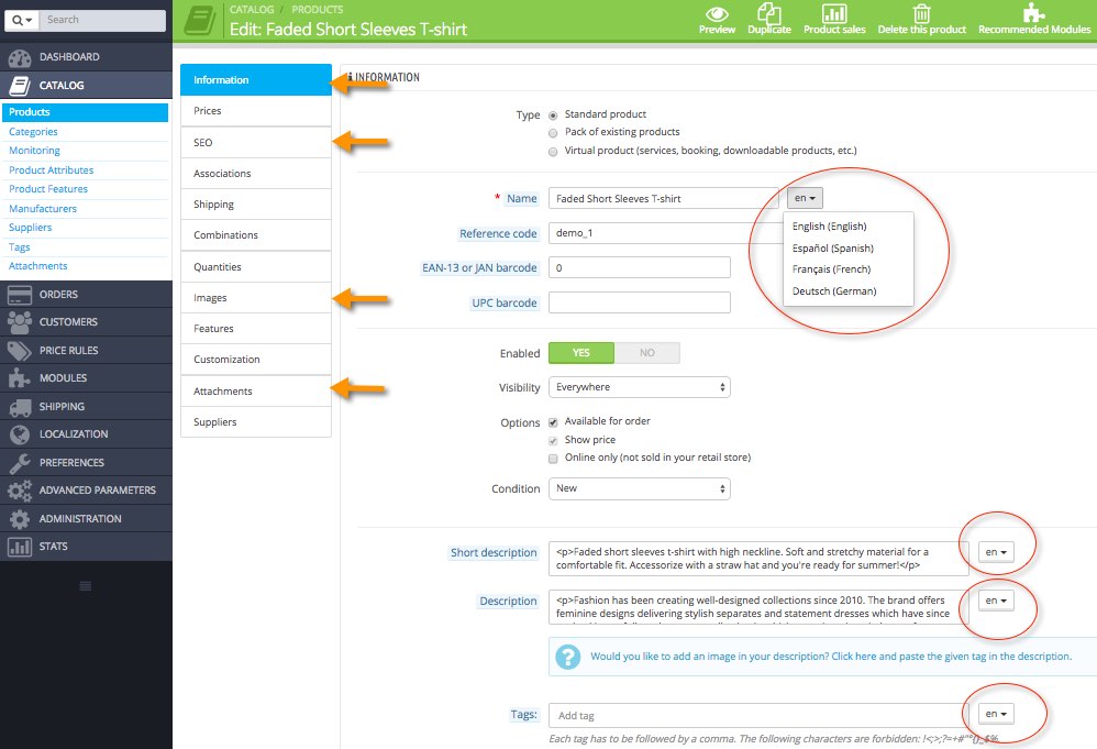 Prestashop Products catalog Translation